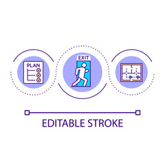 Emergency exit route loop concept icon. Leave building during dangerous situation abstract idea thin line illustration. Prepare for disaster. Isolated outline drawing. Editable stroke. Arial font used
