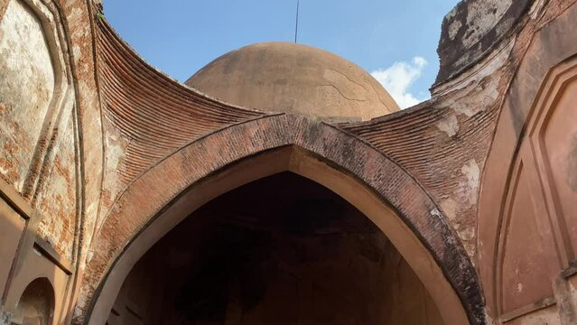 View of Katra Masjid, one of the largest caravanserais in the Indian subcontinent. Located at Barowaritala, Murshidabad, West Bengal, India. Islamic Architecture.
