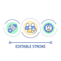 Find your customers loop concept icon. Analysis needs and interests of audience. Online business abstract idea thin line illustration. Isolated outline drawing. Editable stroke. Arial font used