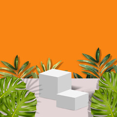 circular podium background with leaf decoration for coffee products