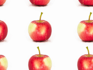 seamless pattern red apple on a white background.  Print for printing on children's clothing, household goods, dishes, product packaging, tablecloths, napkins.