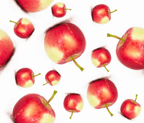 seamless pattern red apple on a white background.  Print for printing on children's clothing, household goods, dishes, product packaging, tablecloths, napkins.