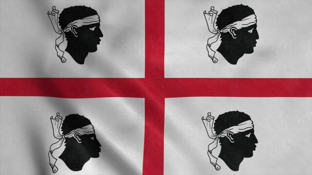 Sardinia region flag, Italy, waving in the wind, background