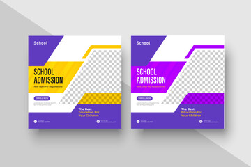 school admission social media post design template. back to school online marketing banner layout