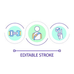 Fasten seat belts loop concept icon. Injury prevention. Passenger and driver protection device abstract idea thin line illustration. Isolated outline drawing. Editable stroke. Arial font used