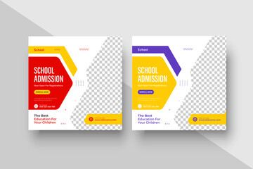 school admission social media post design template. back to school online marketing banner layout