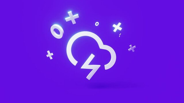 Lightning 3d icon on a simple purple background 4k seamless animation loop