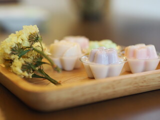 jelly desserts with a set of tea on the table
