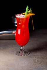 Strawberry lemonade on brown table side view