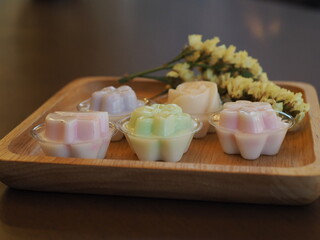 jelly desserts with a set of tea on the table