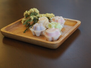 jelly desserts with a set of tea on the table