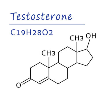 Chemical structure of molecule testosterone. Male sex hormone. Testosterone formula. Concept of hormone increasing methods.