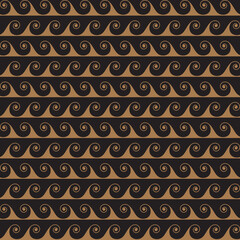 Gold waves lines seamless vector greek pattern.