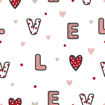 Seamless lettering love pattern. Romantic vector print.