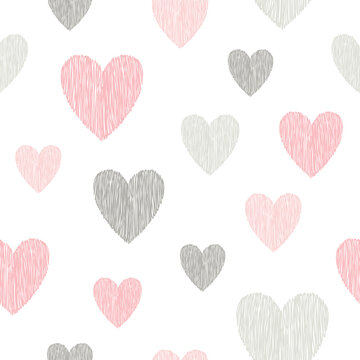 Seamless doodle hearts pattern. Love background.