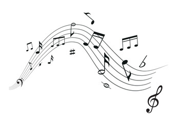 Music notes set isolated on white background. Sound recording stripes. Piano melody. Music wave design Vector illustration.