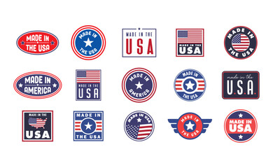 Naklejka premium Made in USA. American manufactured emblem. Pride United States national badge.