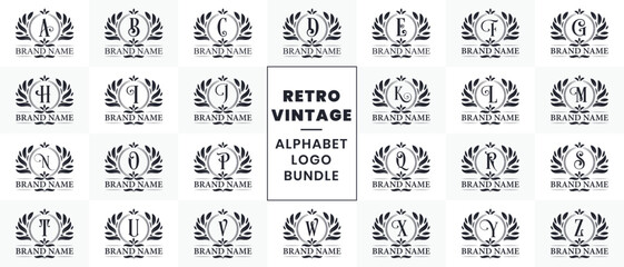 Retro Vintage Alphabet Logo Bundle. Luxurious Ornamental elegant Letter logo design mega bundle