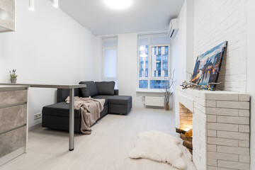 Luxury Loft Living Room Interior, Apartments with a fireplace