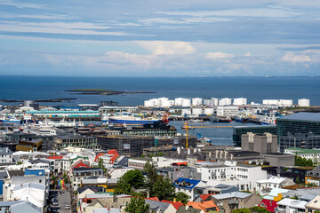 Reykjavik, Iceland - July 1, 2022 Landscape view of Reykjavik's Old Harbour, a former industrial...