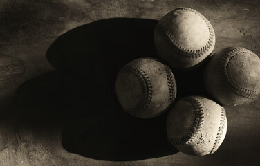 Sepia tone of old grunge texture on baseballs with shadow background for sport balls.