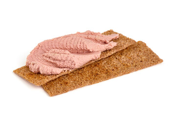 Fototapeta na wymiar Chicken liver pate sandwich, isolated on white background.