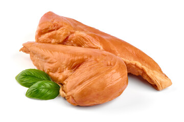 Smoked chicken fillet, isolated on white background. High resolution image.