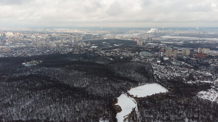 Aerial view of a housing estate on the outskirts of the large city of kiev