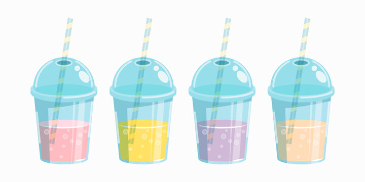 Bubble tea set on white isolated background. Cold tea illustration. Lemonade with a straw