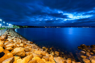 The west breakwater in Nowy Port at dusk, Gdansk. Poland