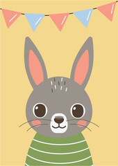 Fototapeta premium Card or poster with cute animal. Festive rabbit. Vector graphic.