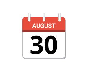 August, 30th calendar icon vector, concept of schedule, business and tasks
