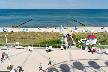 bird's eye view from the ferris wheel of the beach of Kuehlungsborn Mecklenburg Western Pomerania....