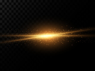 Shining golden stars isolated on black background. Effects, glare, lines, glitter, explosion, golden light. Vector illustration.Set