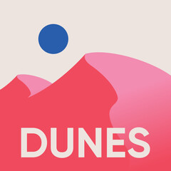 Vector illustration of dunes. Illustration in trending colors. Abstraction in pink, beige and blue colors for posters, social media, advertising, wallpaper, cover, web, etc.
