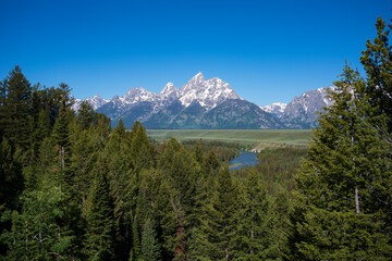 The Peaks of Grand Teton National Park in the morning with clear sky