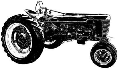 Vintage tractor in black on white background  © K KStock