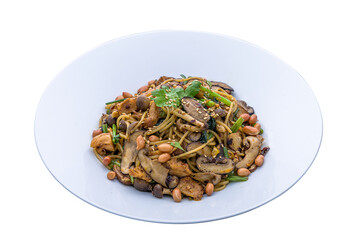 Mala Lion Mane Aglio Olio served in a dish isolated on plain white background side view