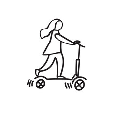 girl on a scooter. Flat line art style.