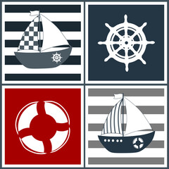 Marine four patterns with nautical elements - 519871325