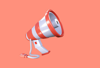 Red and white megaphone isolated 3d rendering.