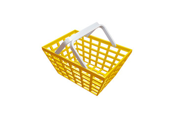 Empty shopping Yellow basket with 3d rendering. Empty realistic shopping carts isolated.