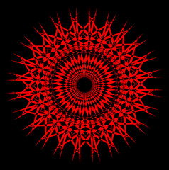 Red Geometric Round Shaped Mandala Stencil Element For Decoration Background On Black Surface