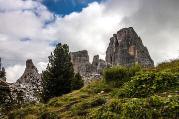 Clouds over Cinque Torri in Dolomites