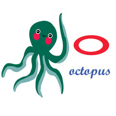 Alphabet. The letter O is an octopus. To learn the alphabet for children