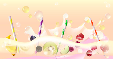 Background for cocktail   straws  and  berries and sprinkles