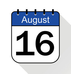August day 16 blue - Calendar Icon - Vector Illustration
