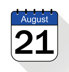 August day 21 blue - Calendar Icon - Vector Illustration