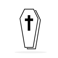 Obraz premium Coffin icon. Wooden coffin black icon with cross. Coffin isolated symbol. Vector illustration.