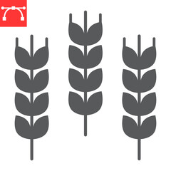 Wheat glyph icon, barley and gluten free, wheat grain vector icon, vector graphics, editable stroke solid sign, eps 10.